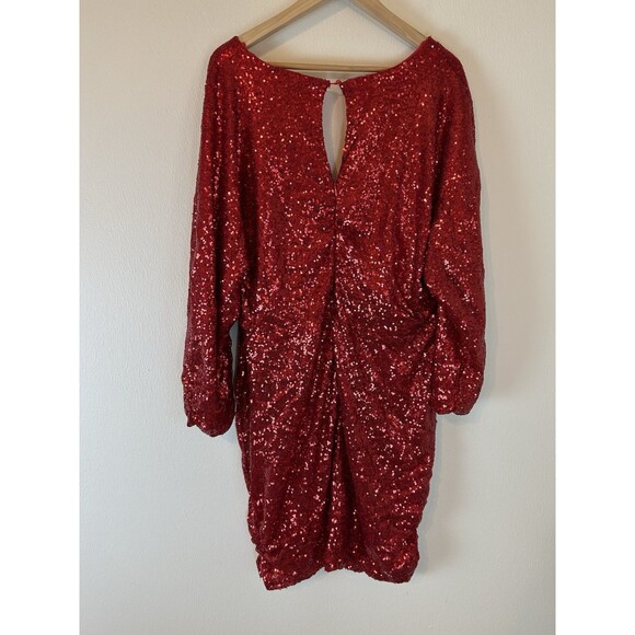 Ashley Stewart Red Sequin Party Dress Plus Size 22-24 Long Sleeve Holiday Wrap - Picture 3 of 3